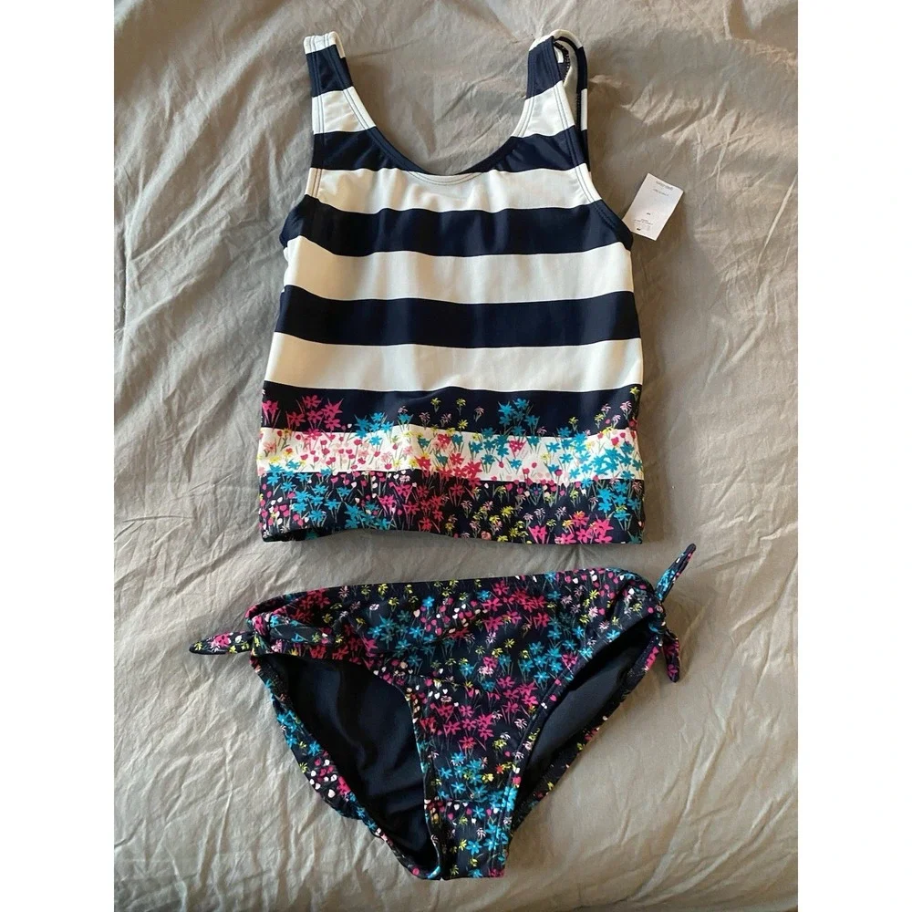 Gap Kids Girls Size Medium 8 Tankini 2 PC Swimsuit Stripes & Flowers NWT